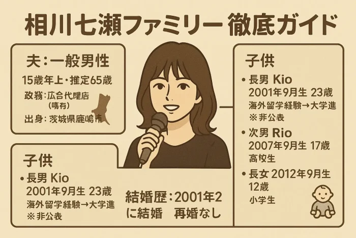 相川七瀬の旦那の年齢、職業、茨城との繋がり?長男大学?子供?結婚歴!