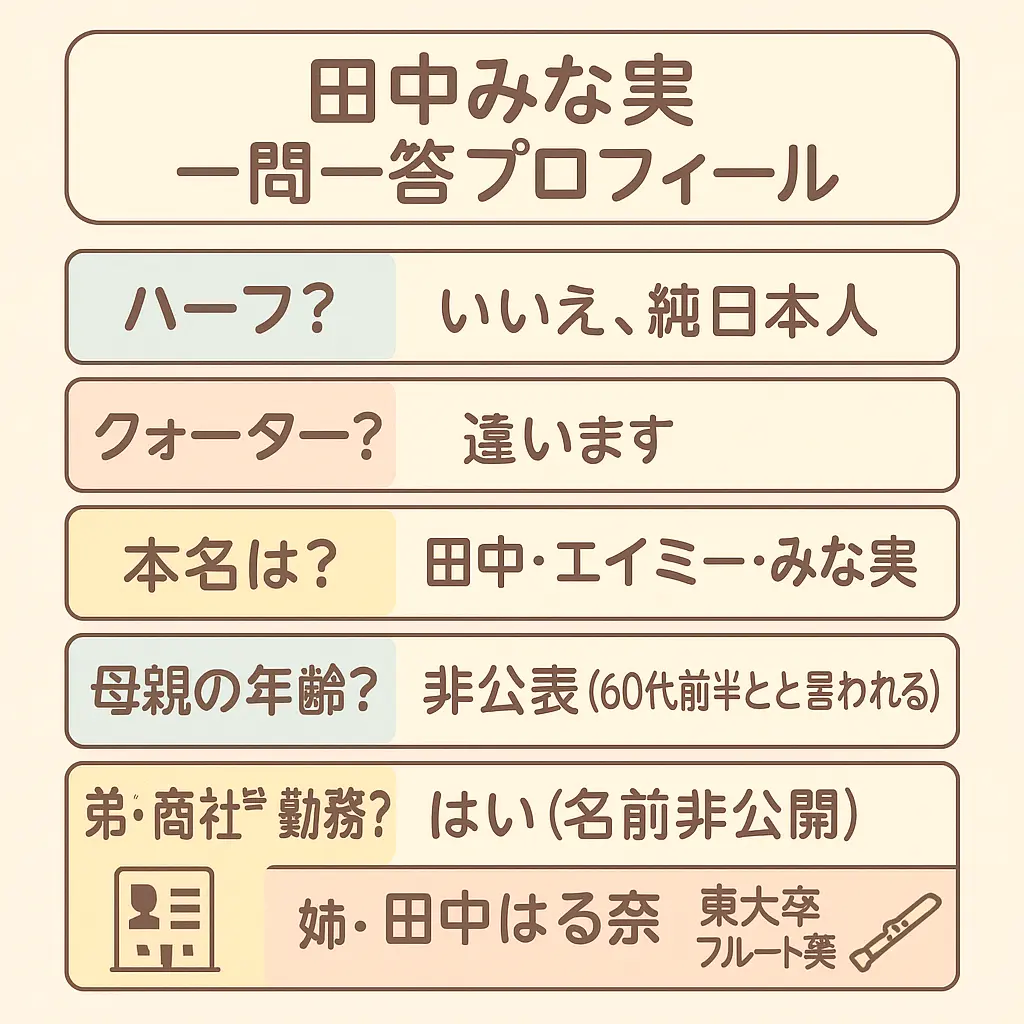 田中みな実はハーフ？クォーター？本名？母親年齢？弟は商社で名前？田中はる奈の東大フルート？