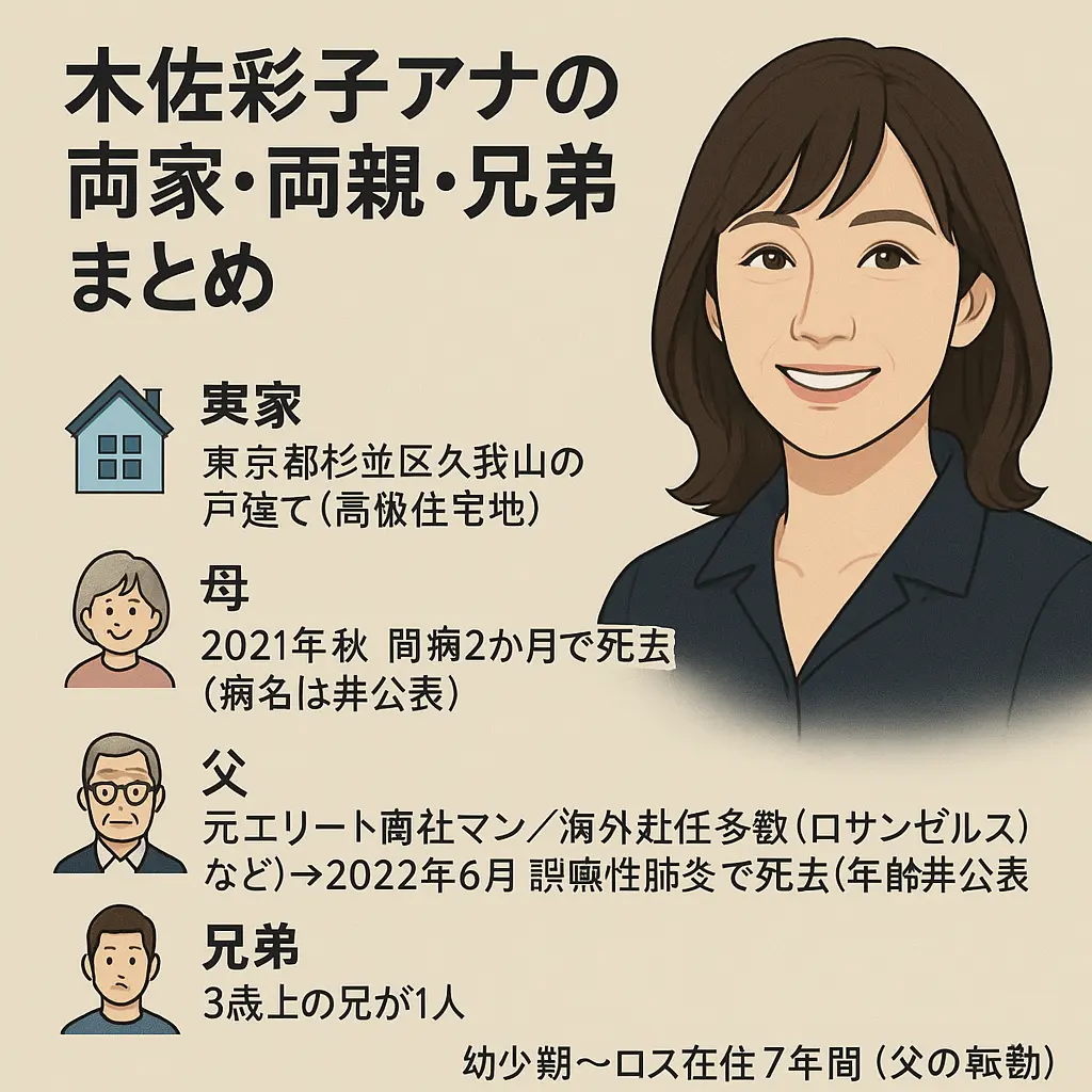 木佐彩子アナの実家？母死因？父親仕事年齢？両親や兄弟を紹介