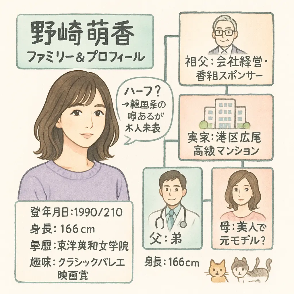 野崎萌香の実家？ハーフ？祖父会社で広尾？父親と母と家族や弟？